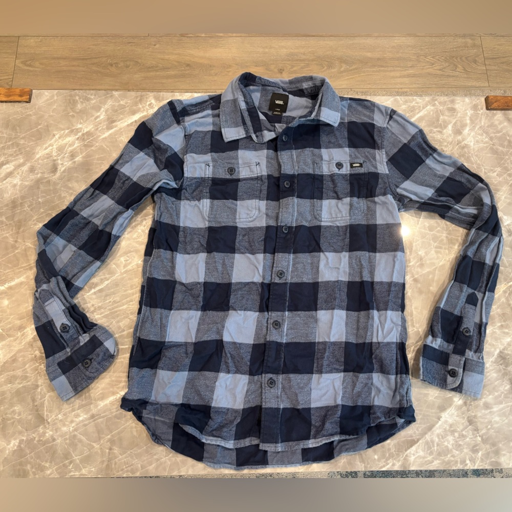 Vans Blue and Black Plaid Casual Button Down Shirt